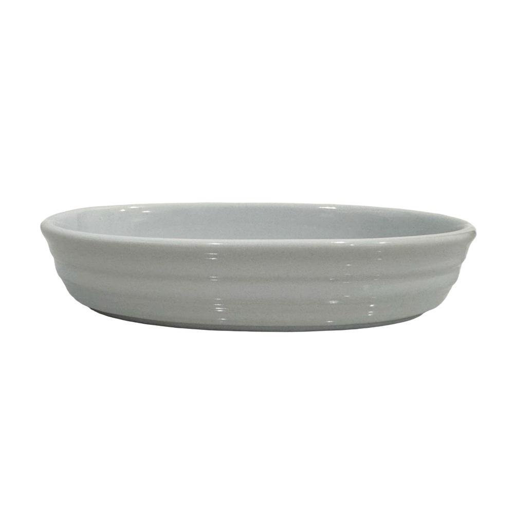 Oval white/light gray ceramic soap dishe